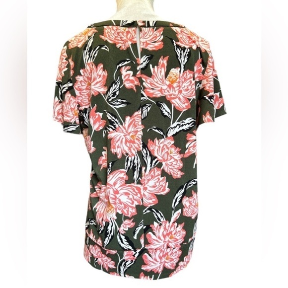 ROZ &‎ ALI AVOCADO GREEN  AND PEACH FLORAL TOP SIZE Large - Picture 2 of 6